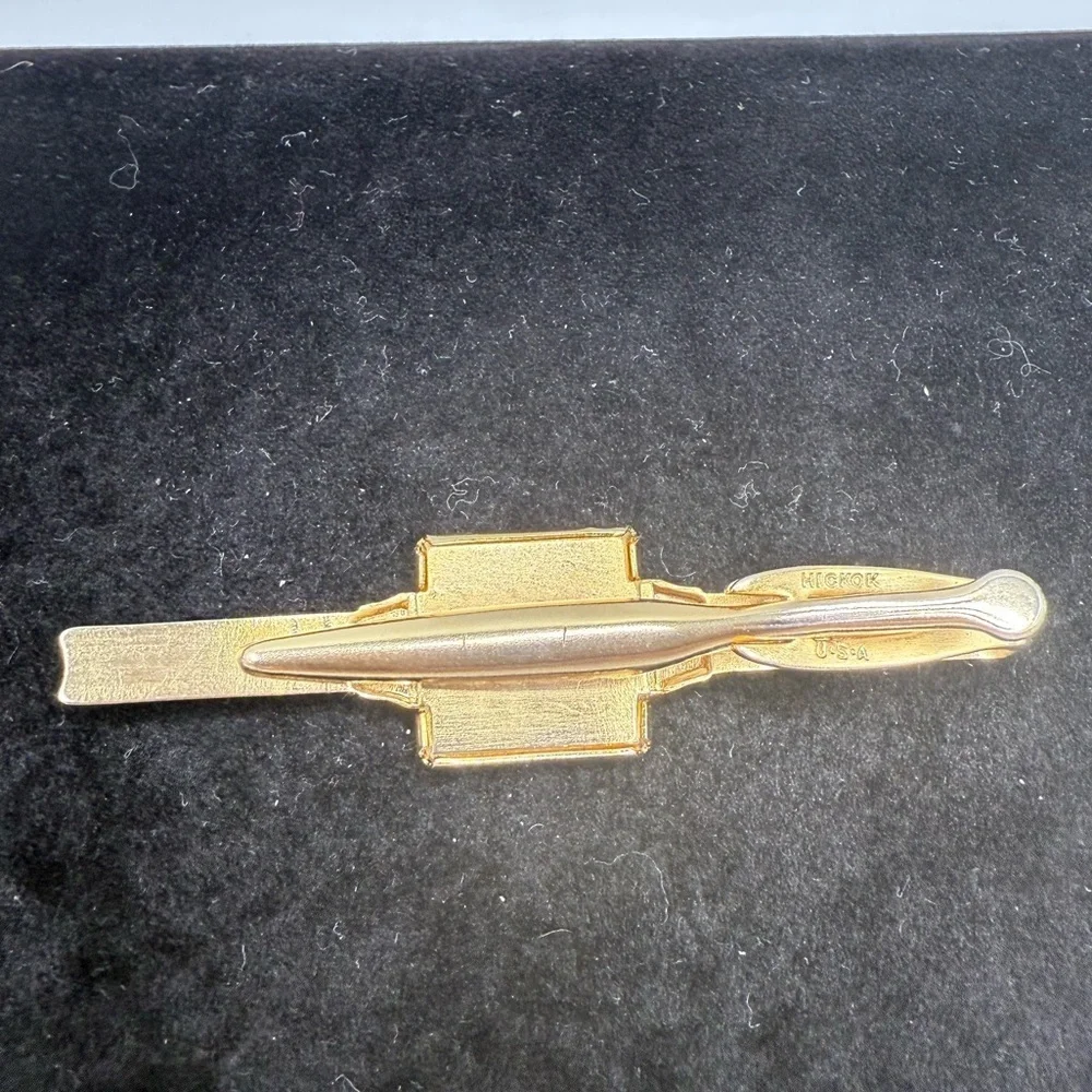 Vintage Hickok Crown Tie Clip Gold Tone Red Enamel USA